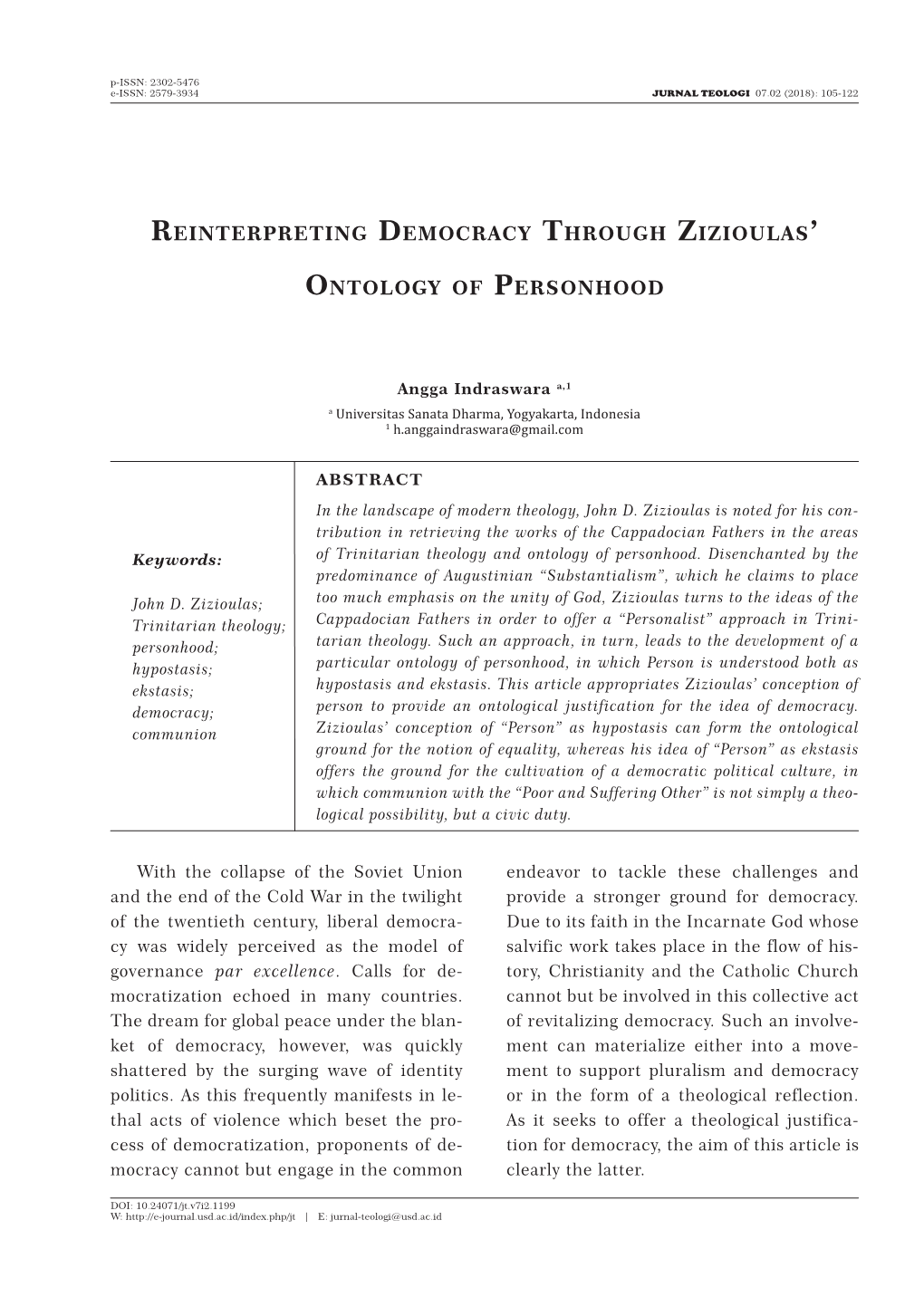 Reinterpreting Democracy Through Zizioulas' Ontology of Personhood