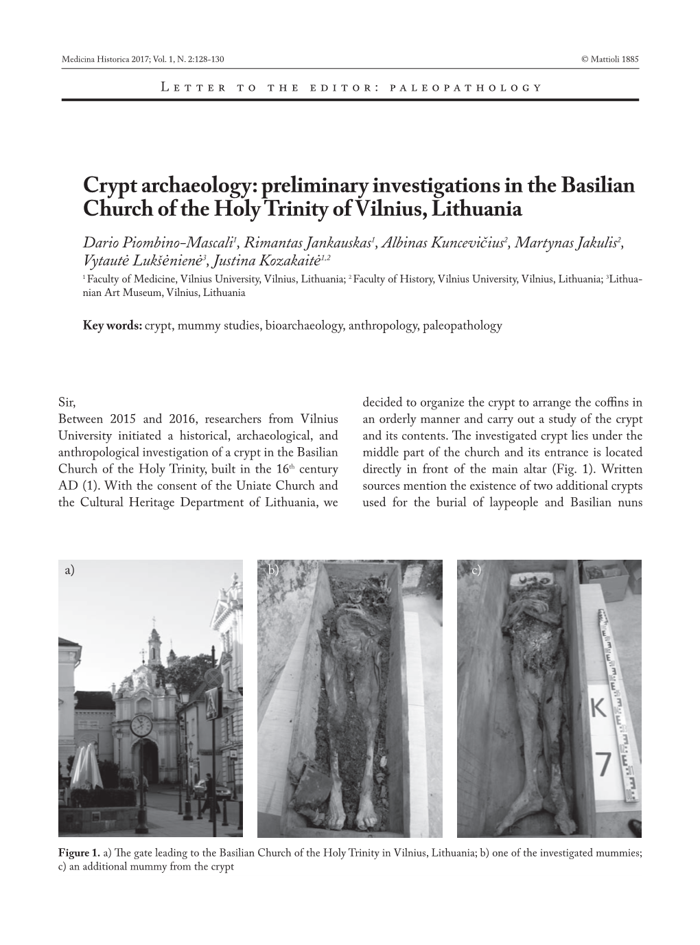 Crypt Archaeology: Preliminary Investigations in the Basilian