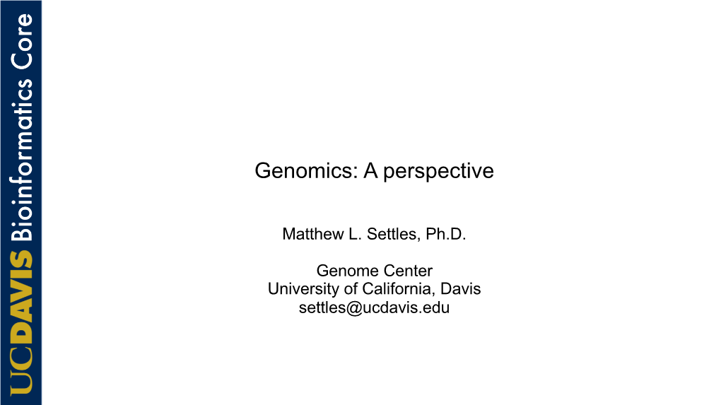 Genomics: a Perspective