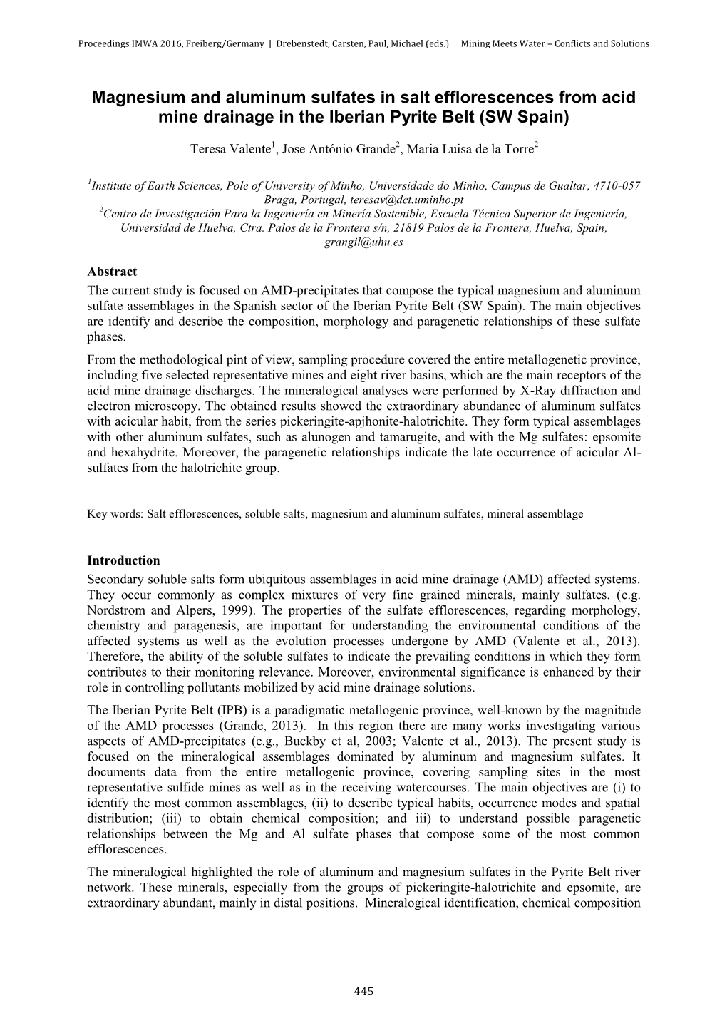 Magnesium and Aluminum Sulfates in Salt Efflorescences from Acid Mine Drainage in the Iberian Pyrite Belt (SW Spain)