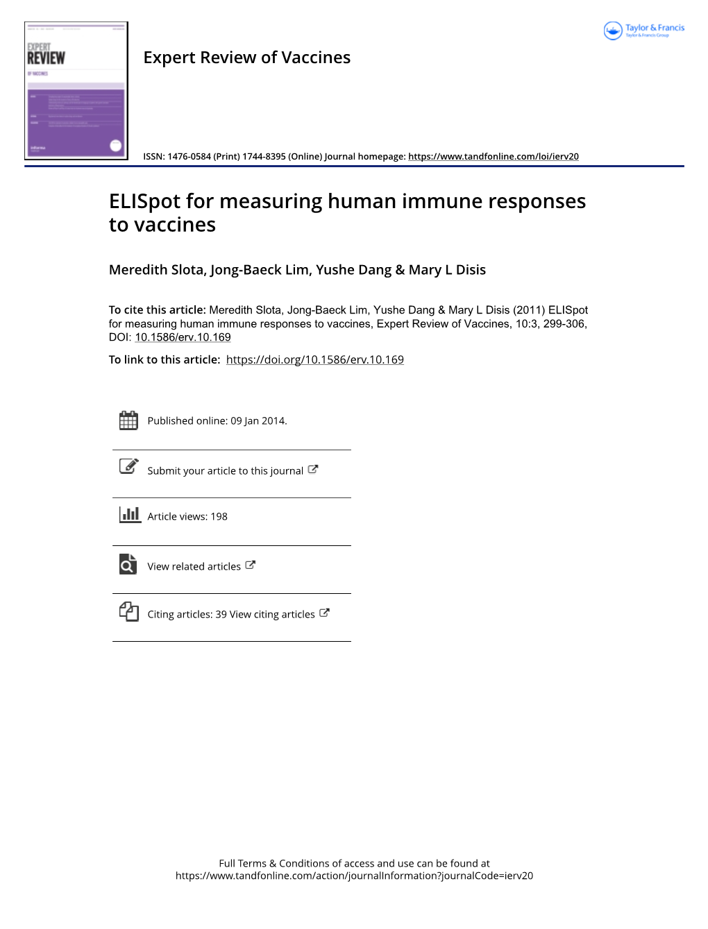 Elispot for Measuring Human Immune Responses to Vaccines
