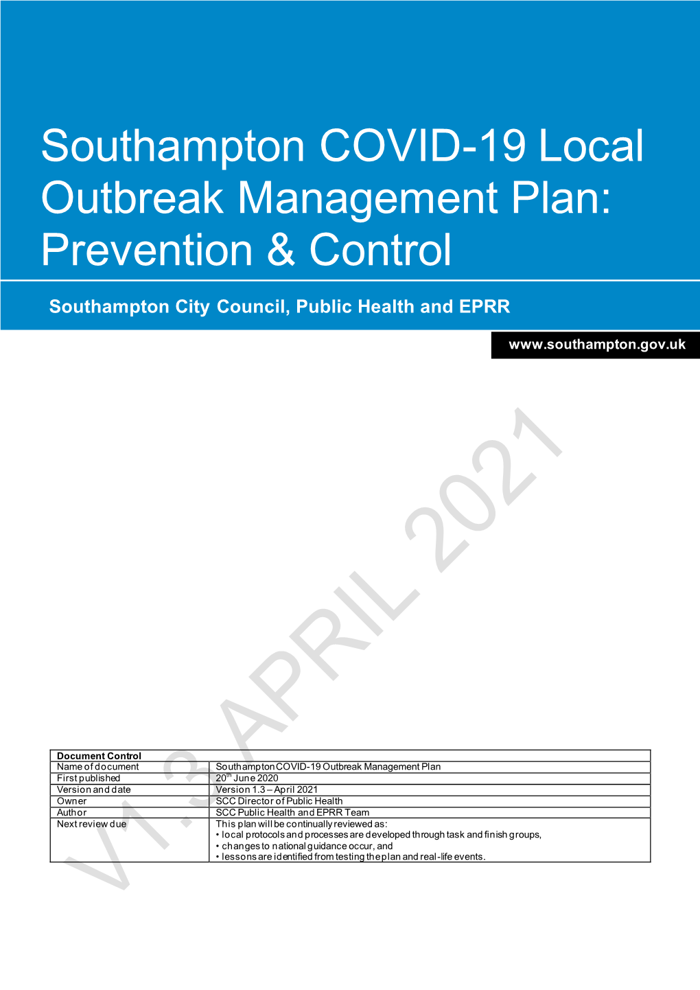Southampton Covid-19 Outbreak Management Plan