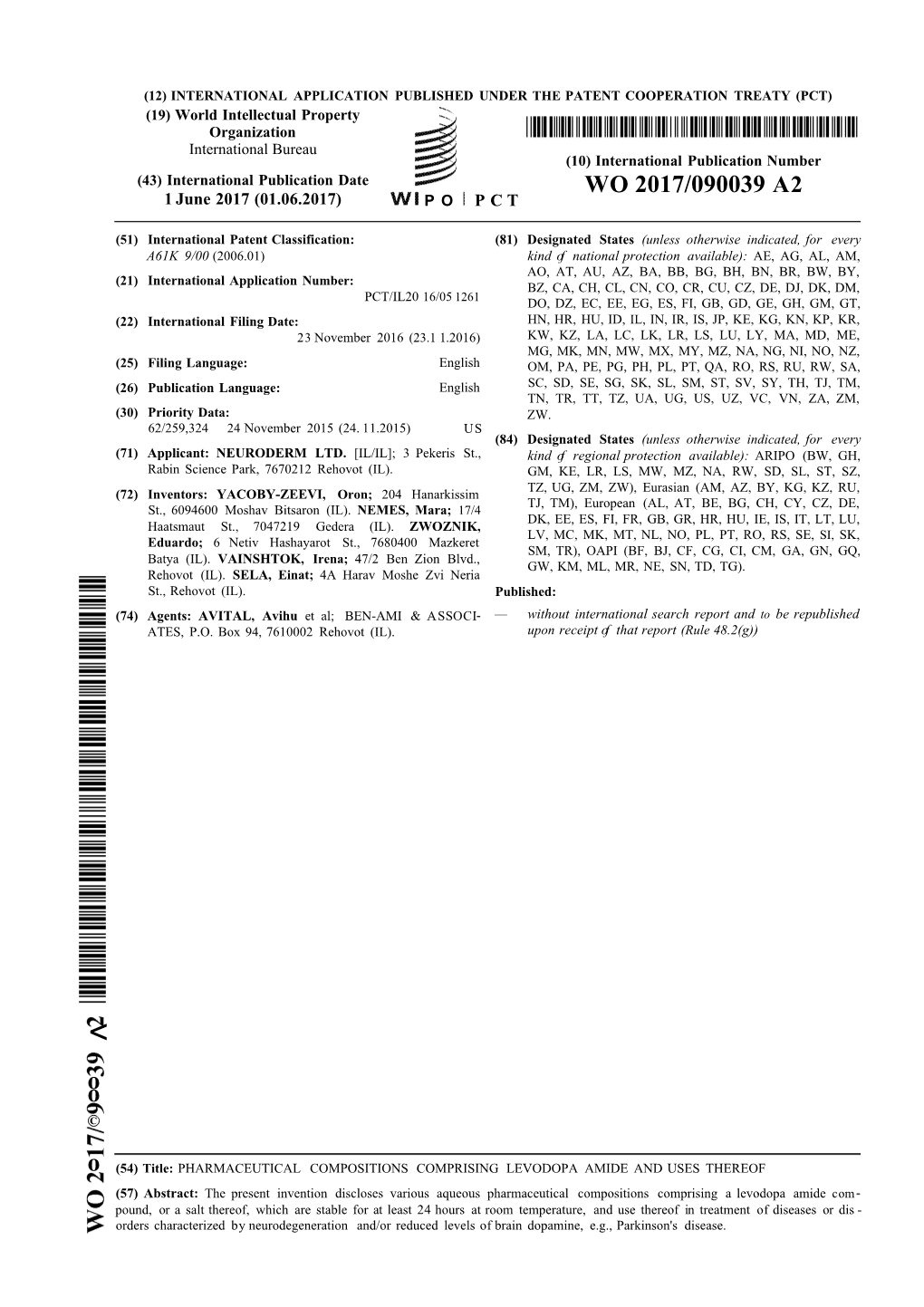 WO 2017/090039 A2 1 June 2017 (01.06.2017) P O P C T