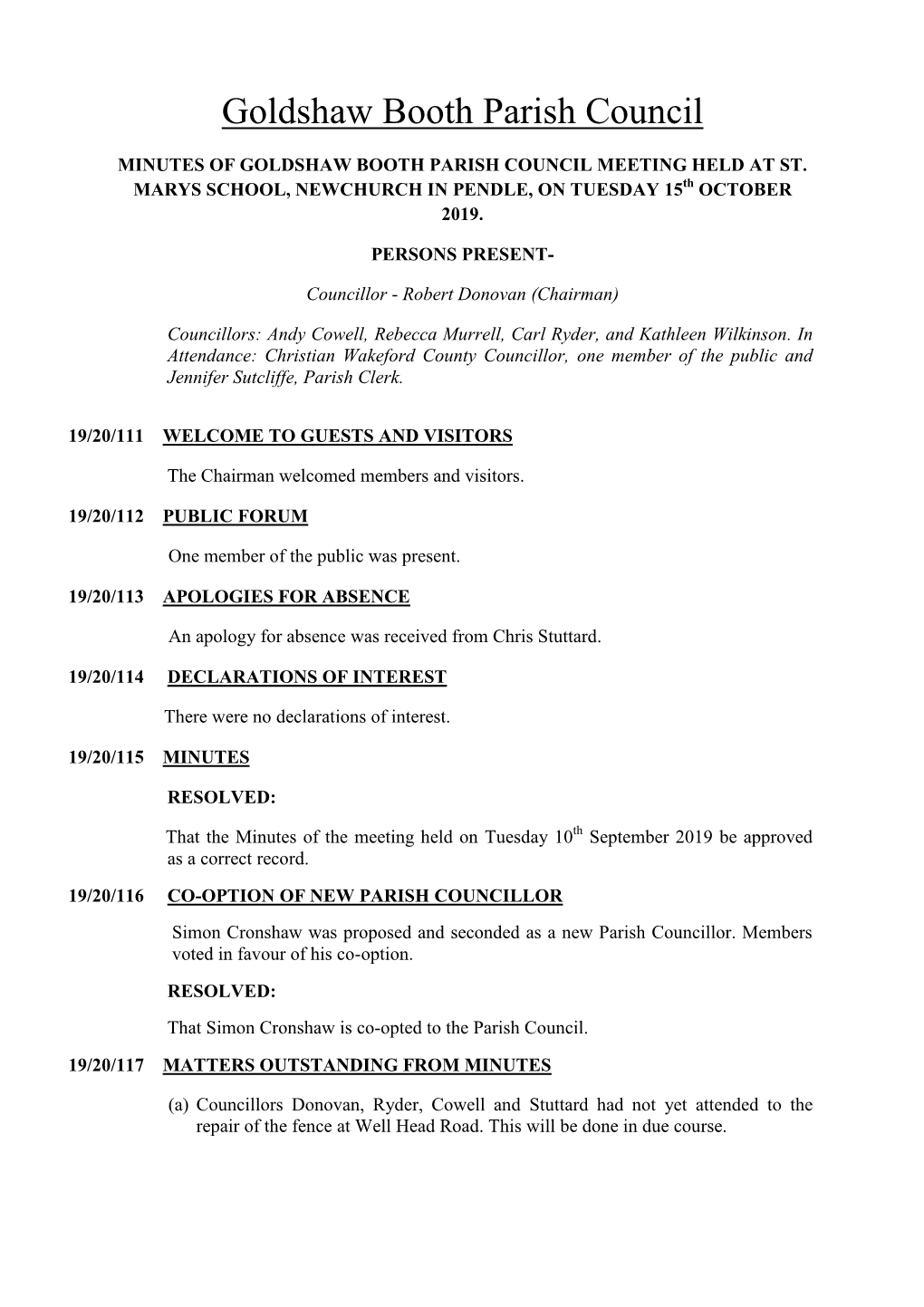 Goldshaw Booth Parish Council