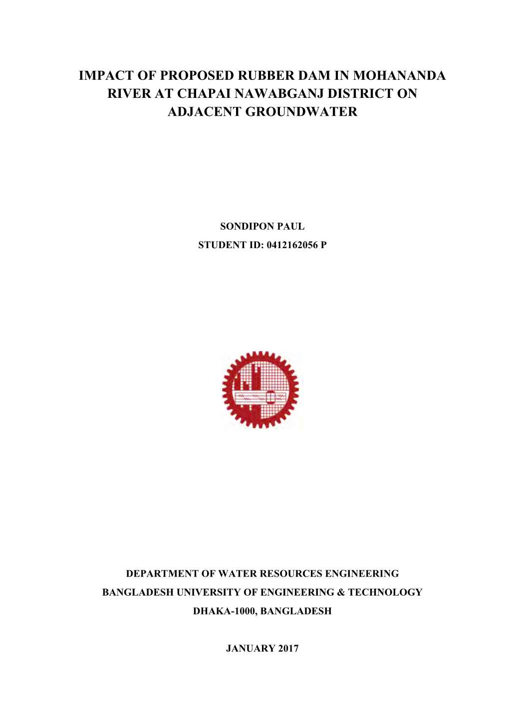 Impact of Proposed Rubber Dam in Mohananda River at Chapai Nawabganj District on Adjacent Groundwater