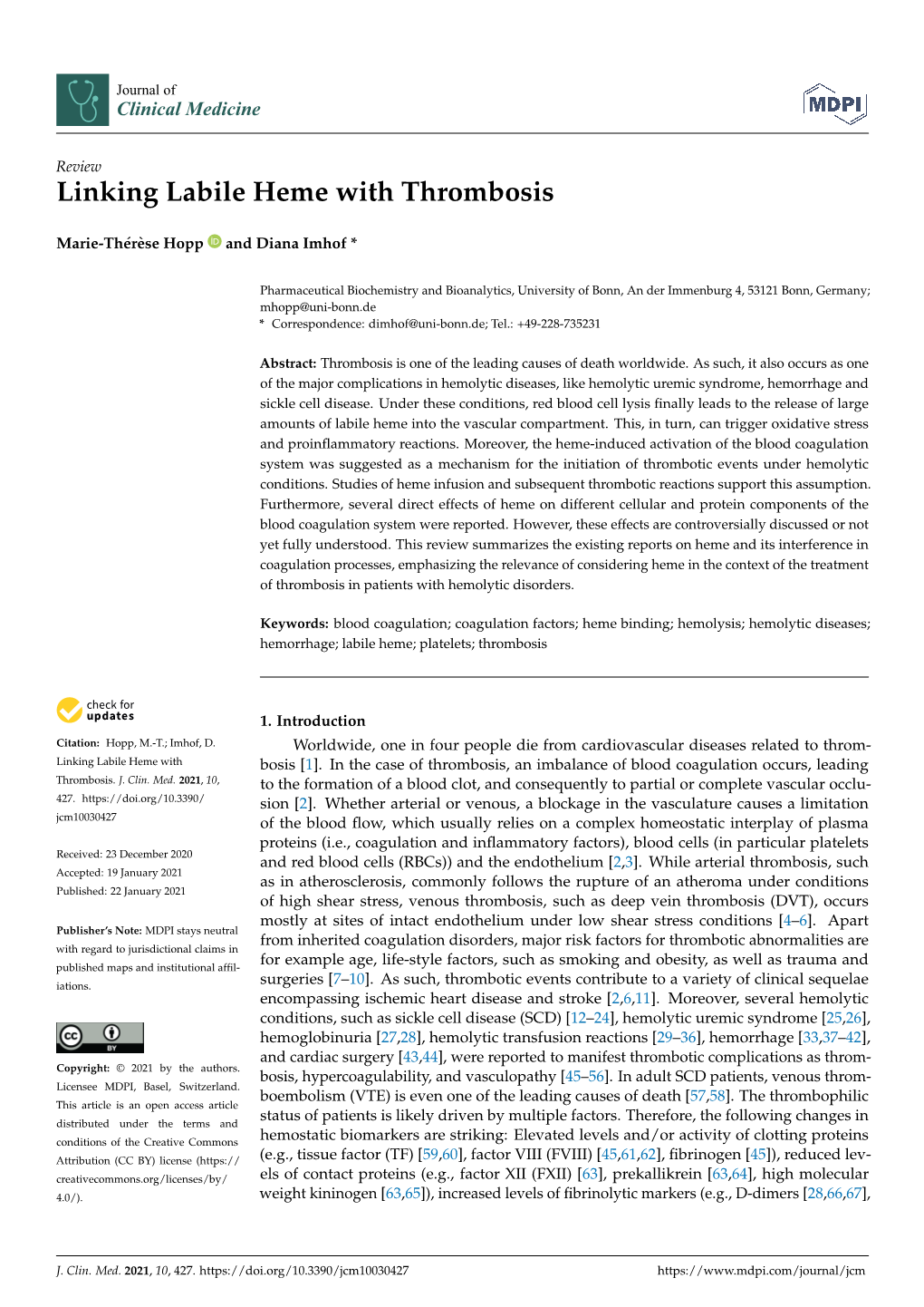 Linking Labile Heme with Thrombosis