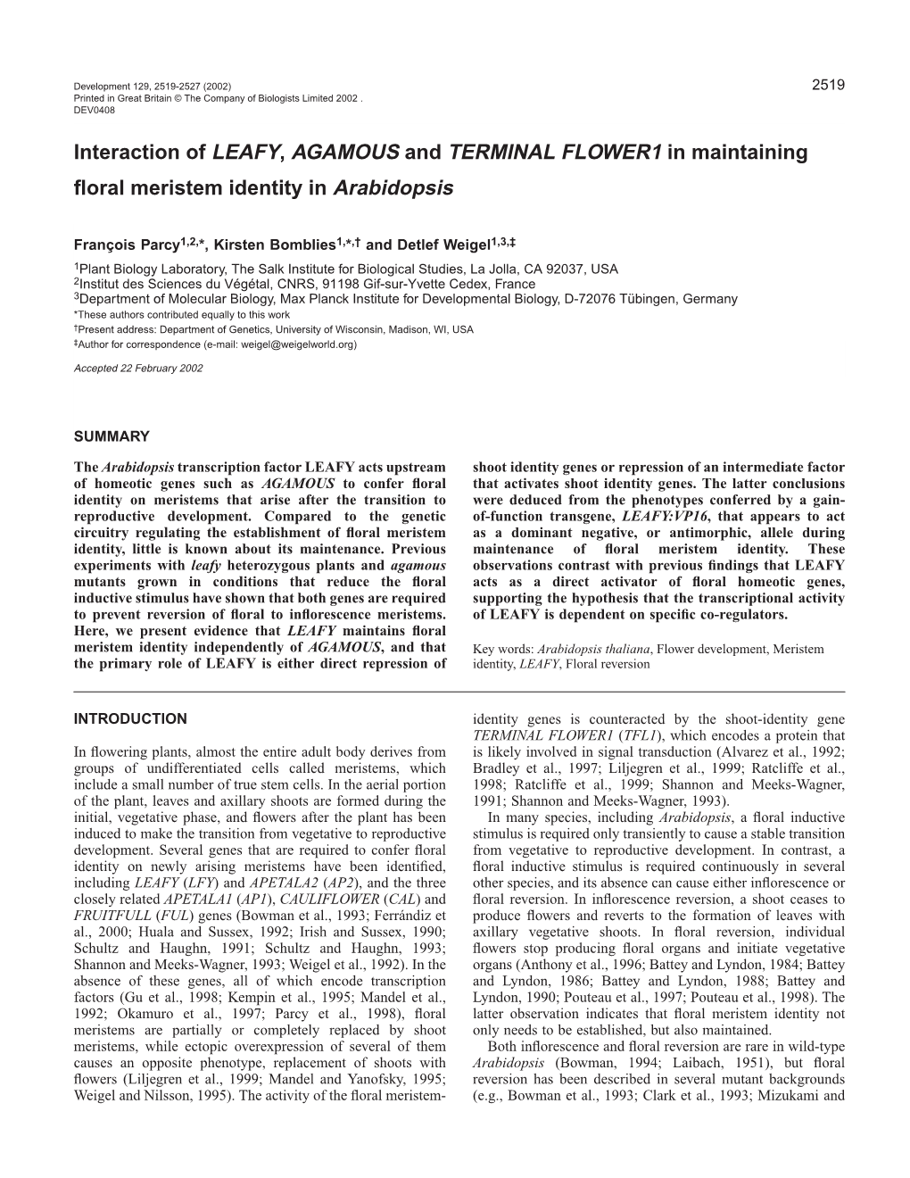 Maintenance of Floral Meristem Identity