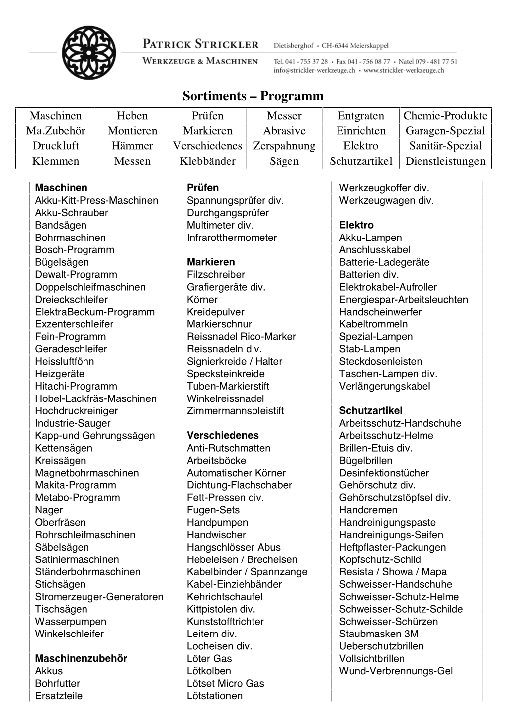 Sortiments – Programm