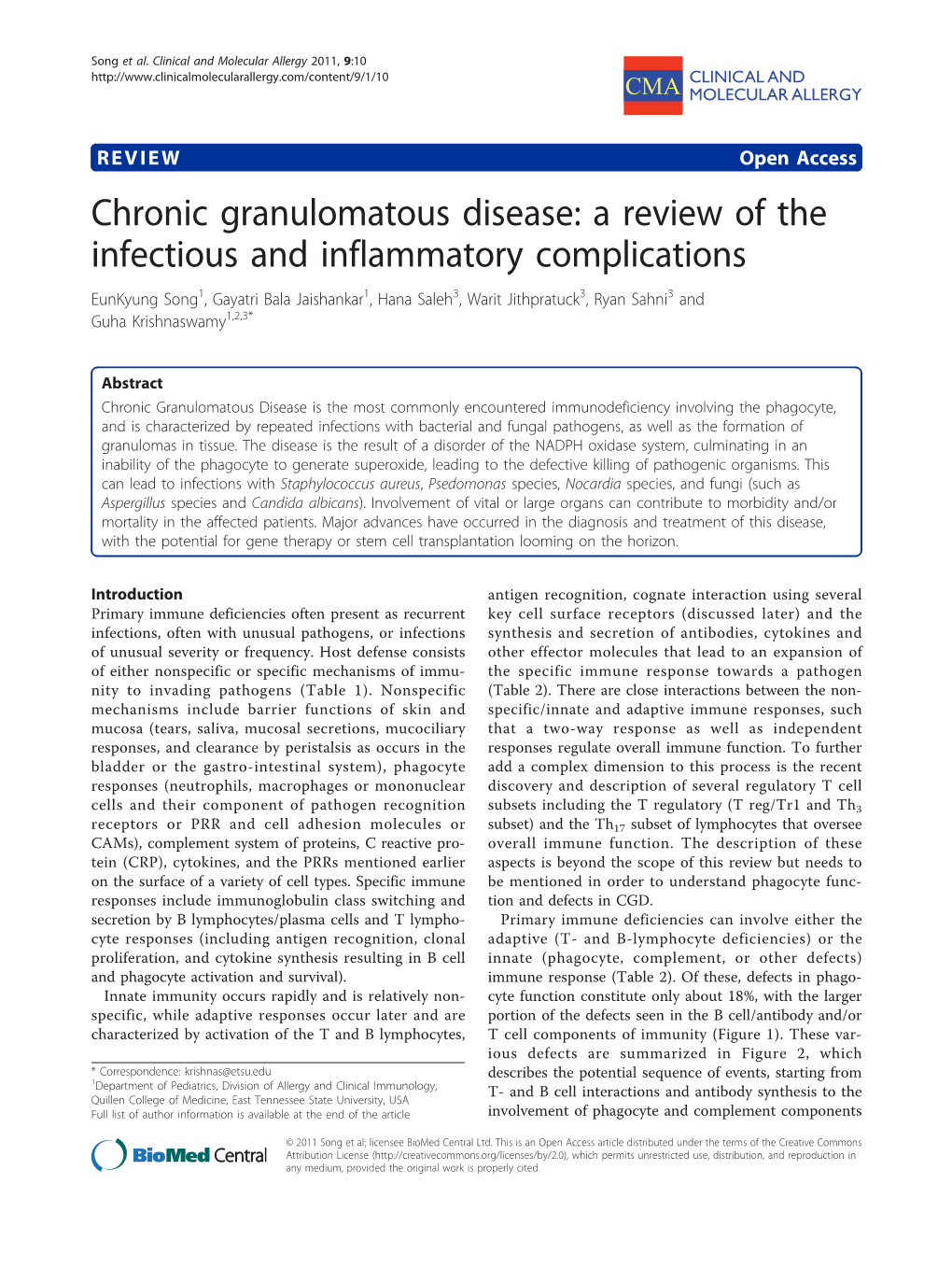 Chronic Granulomatous Disease: a Review of the Infectious And