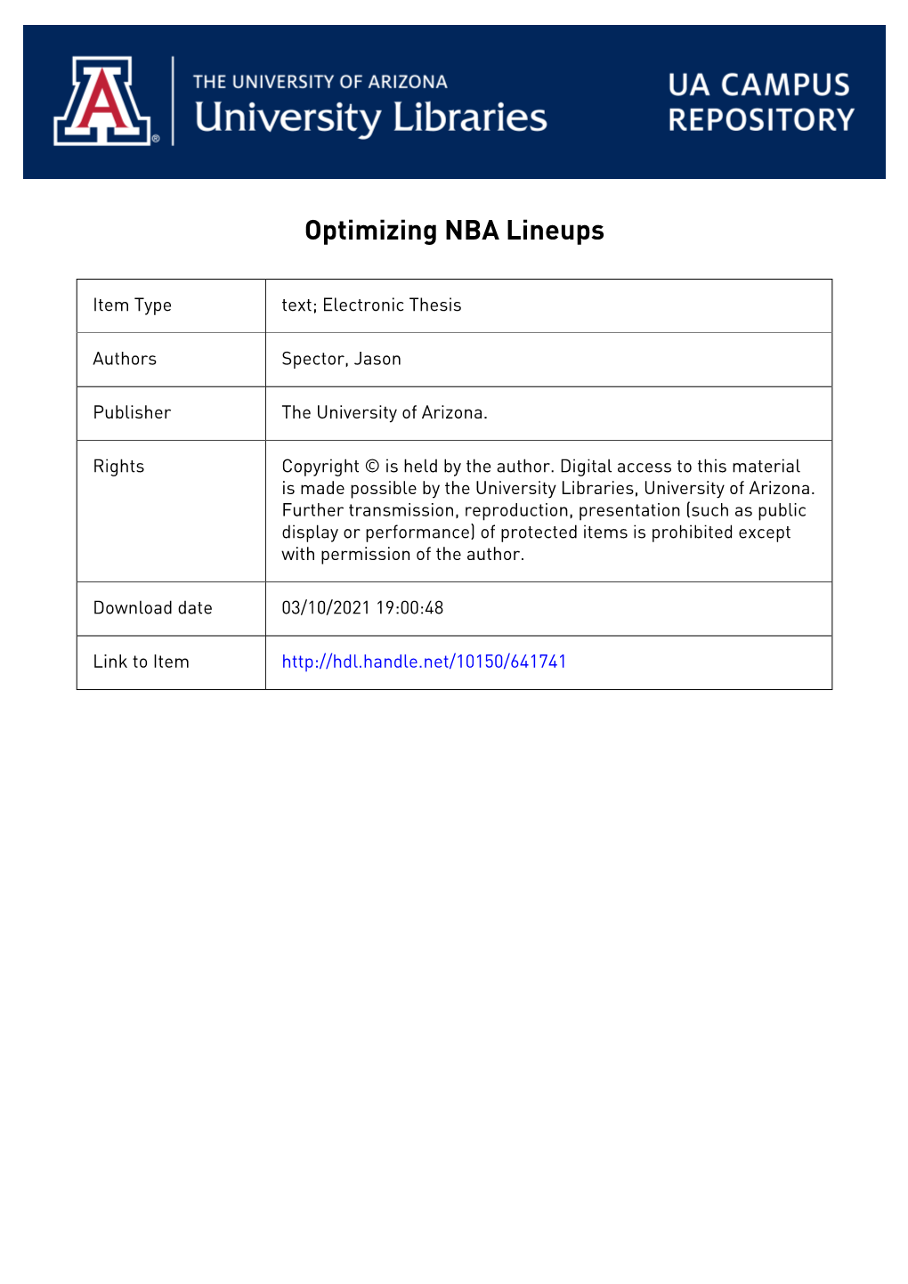 OPTIMIZING NBA LINEUPS by Jason Spector