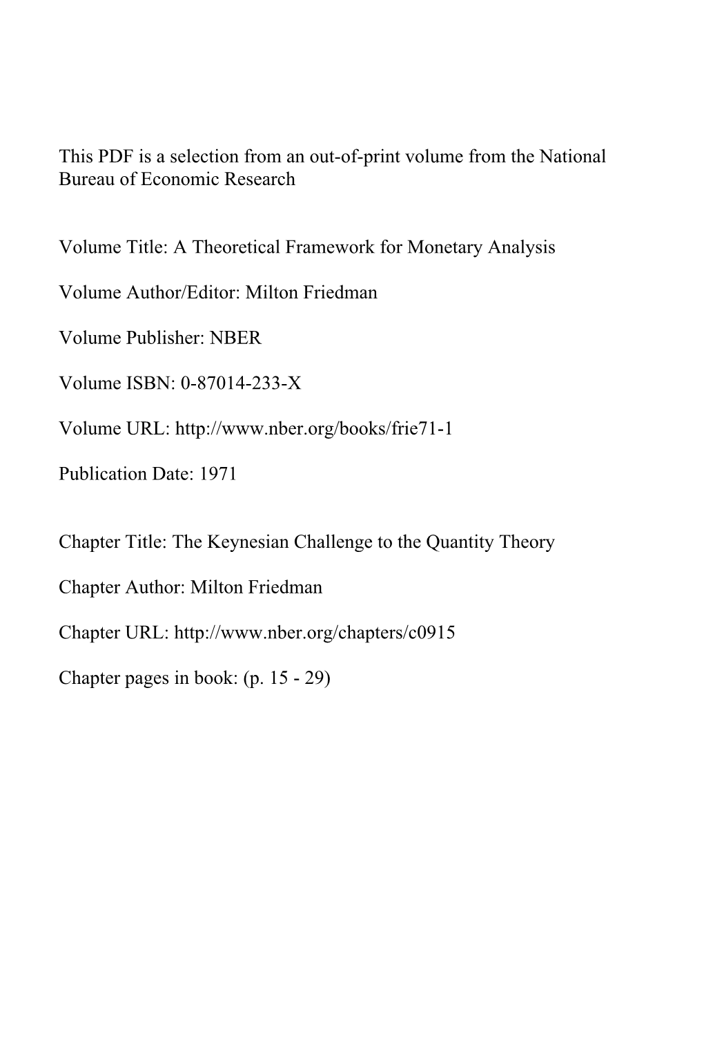 The Keynesian Challenge to the Quantity Theory