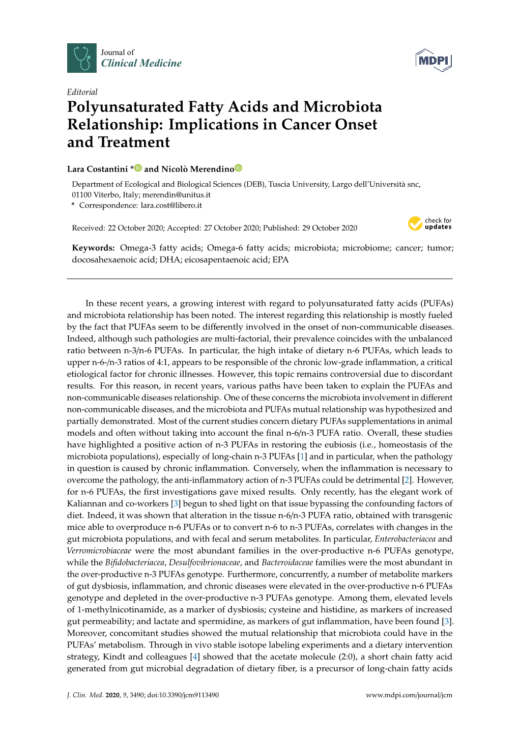 Polyunsaturated Fatty Acids and Microbiota Relationship: Implications in Cancer Onset and Treatment