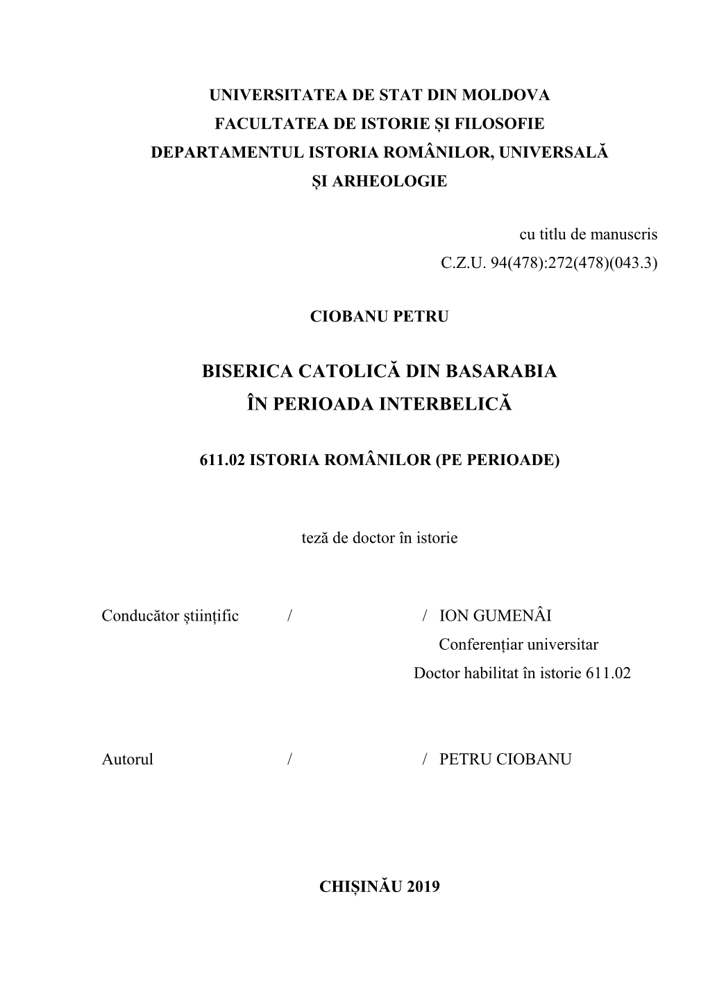 Biserica Catolică Din Basarabia În Perioada Interbelică