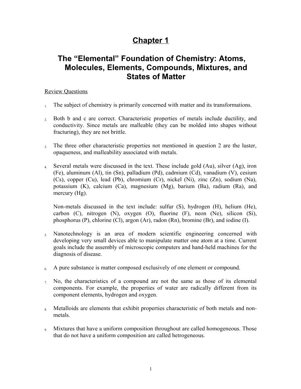 The Elemental Foundation of Chemistry: Atoms, Molecules, Elements, Compounds, Mixtures