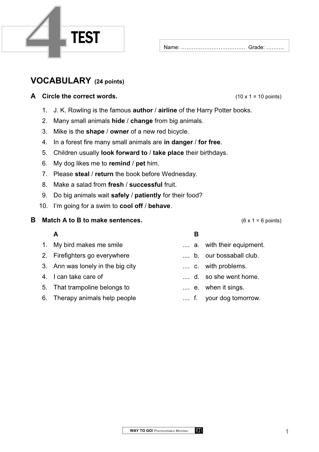 Vocabulary (24 Points)