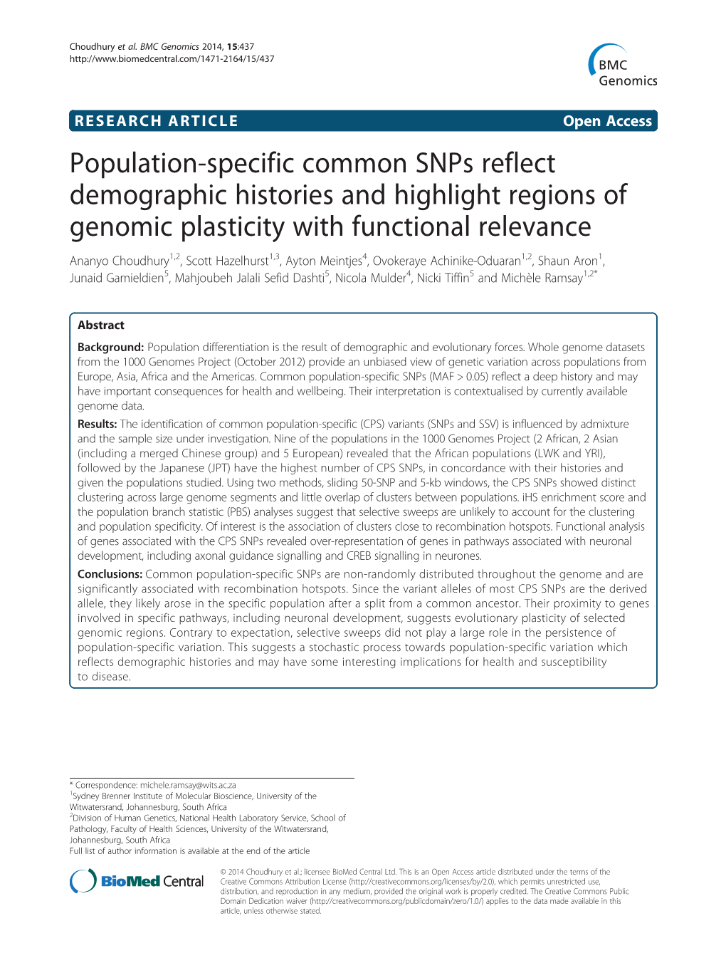 Population-Specific Common Snps Reflect Demographic Histories And