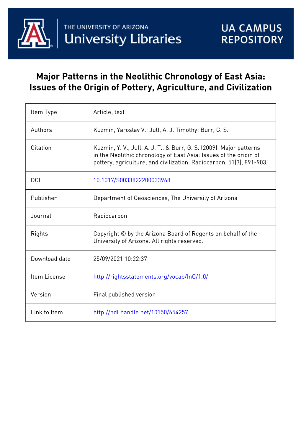 891 Major Patterns in the Neolithic Chronology Of