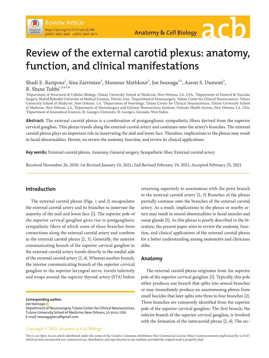Review of the External Carotid Plexus: Anatomy, Function, and Clinical Manifestations