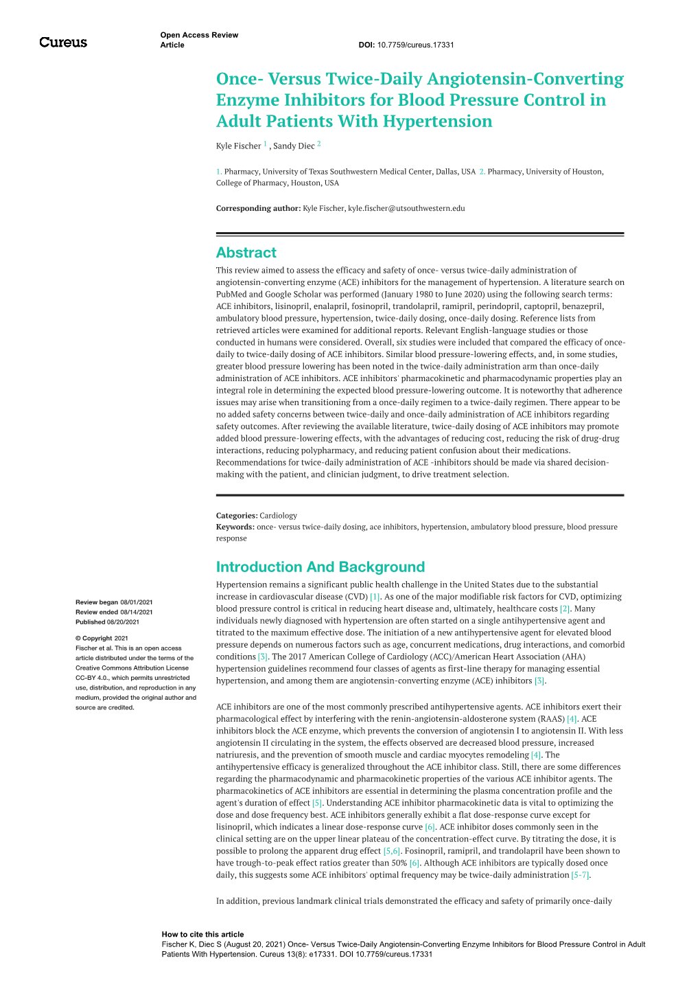 Once- Versus Twice-Daily Angiotensin-Converting Enzyme Inhibitors for Blood Pressure Control in Adult Patients with Hypertension