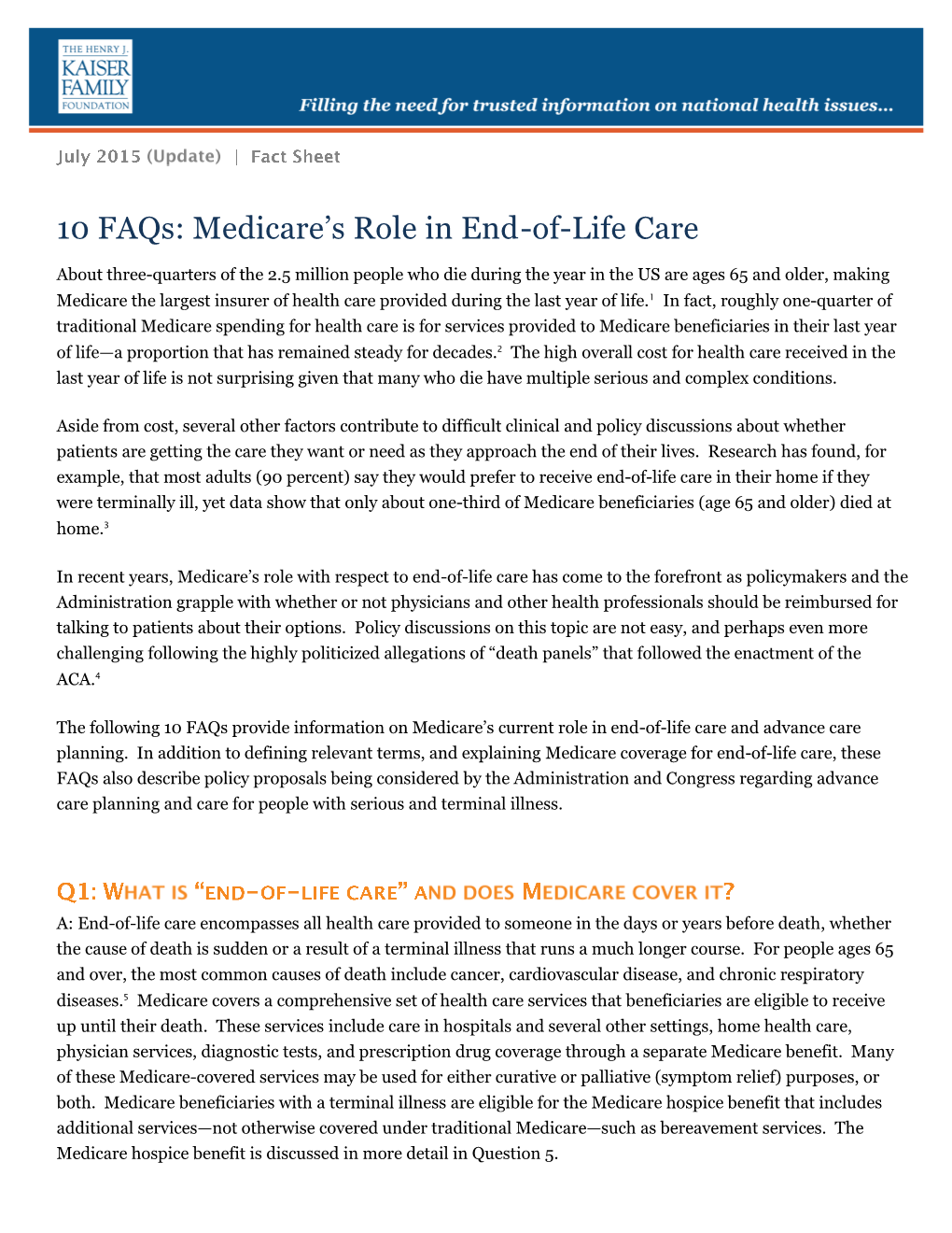 10 Faqs: Medicare's Role in End-Of-Life Care 2