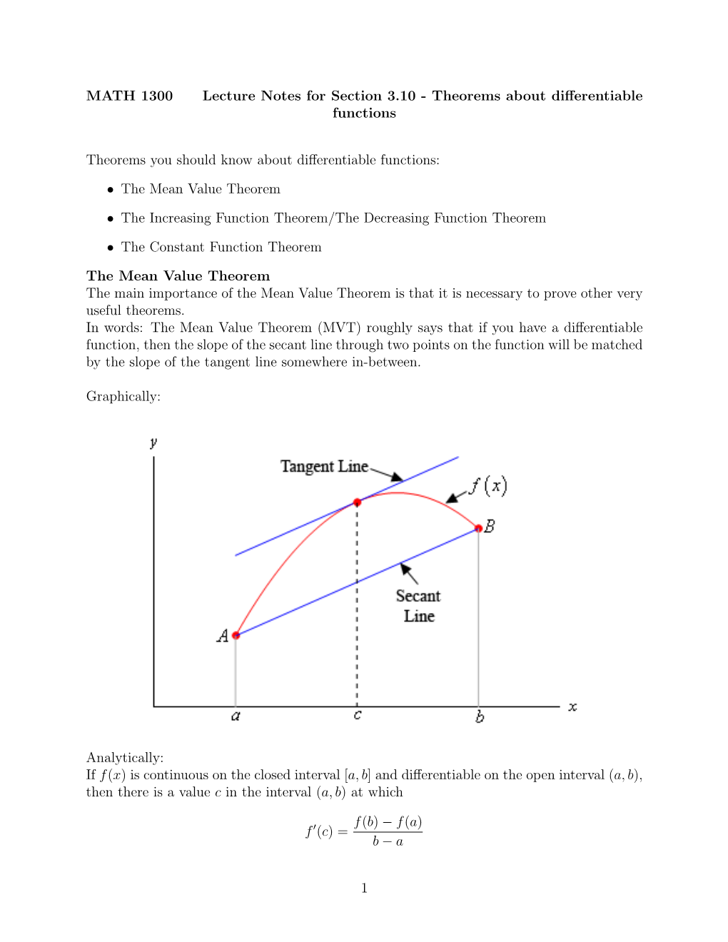 3.10 - Theorems About Diﬀerentiable Functions