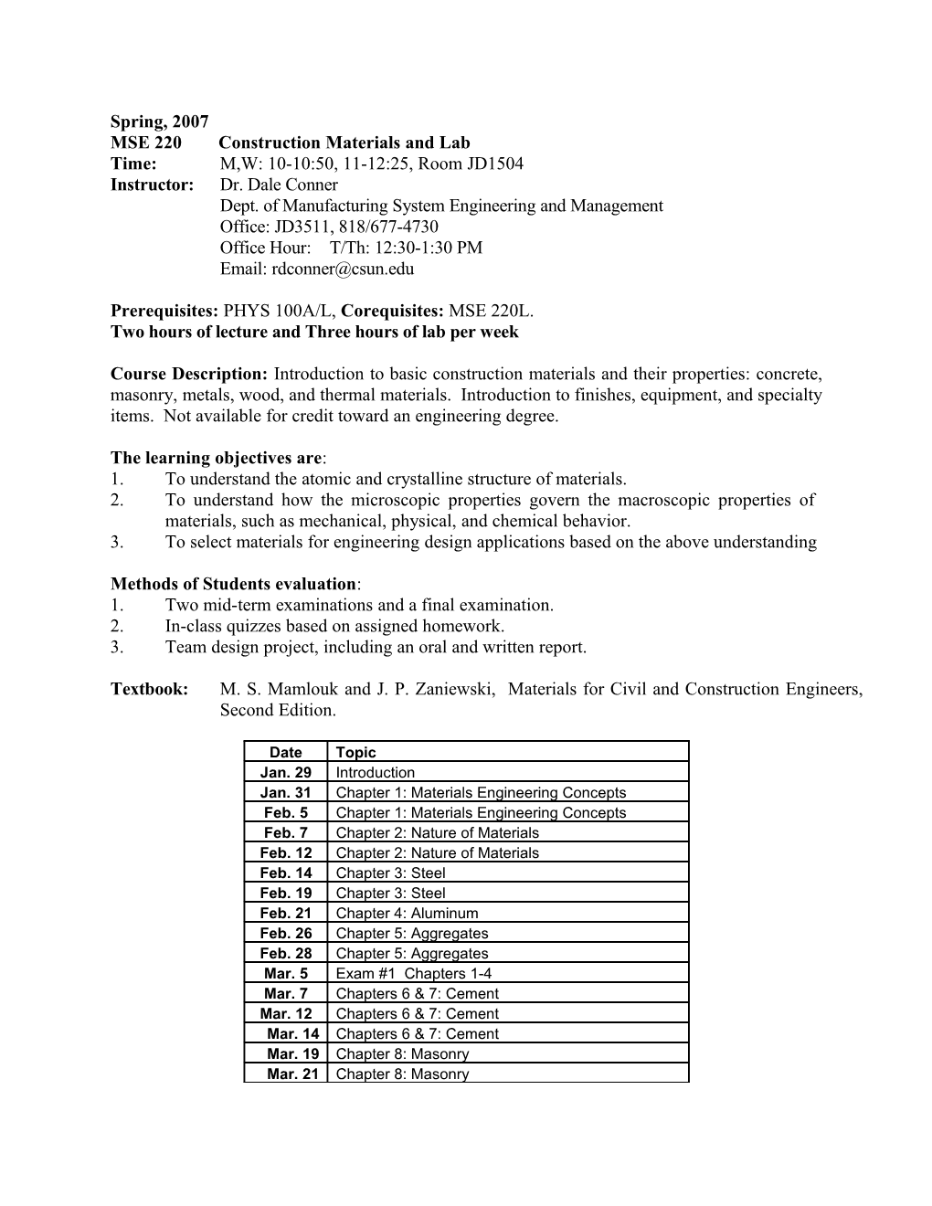 IE 427- Mechanical Behavior of Materials