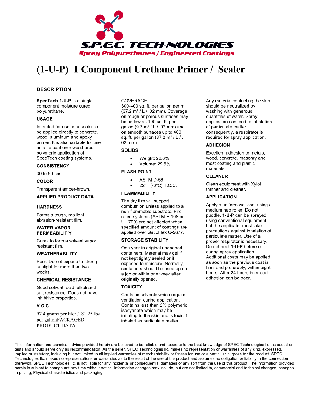 (1-U-P) 1 Component Urethane Primer / Sealer