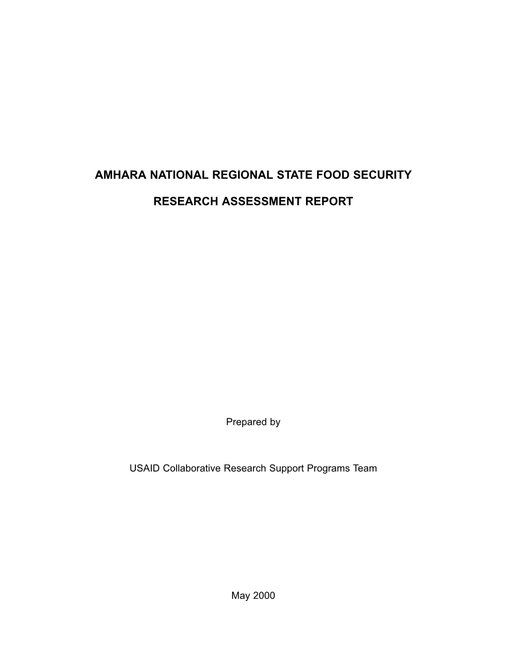 Amhara National Regional State Food Security Research Assessment Report