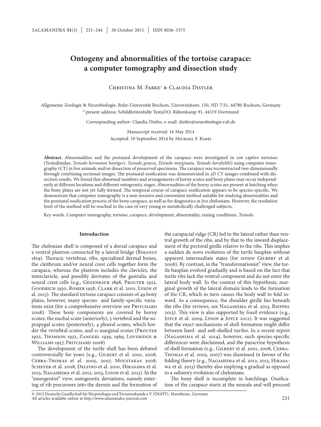 Ontogeny and Abnormalities of the Tortoise Carapace: a Computer Tomography and Dissection Study