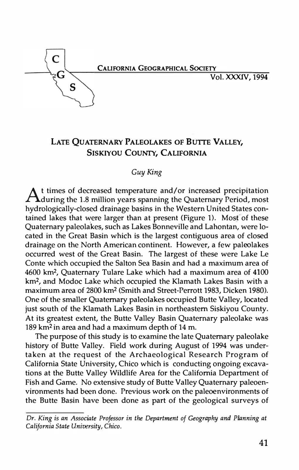 Late Quaternary Paleolakes of Butie Valley, Siskiyou County, California