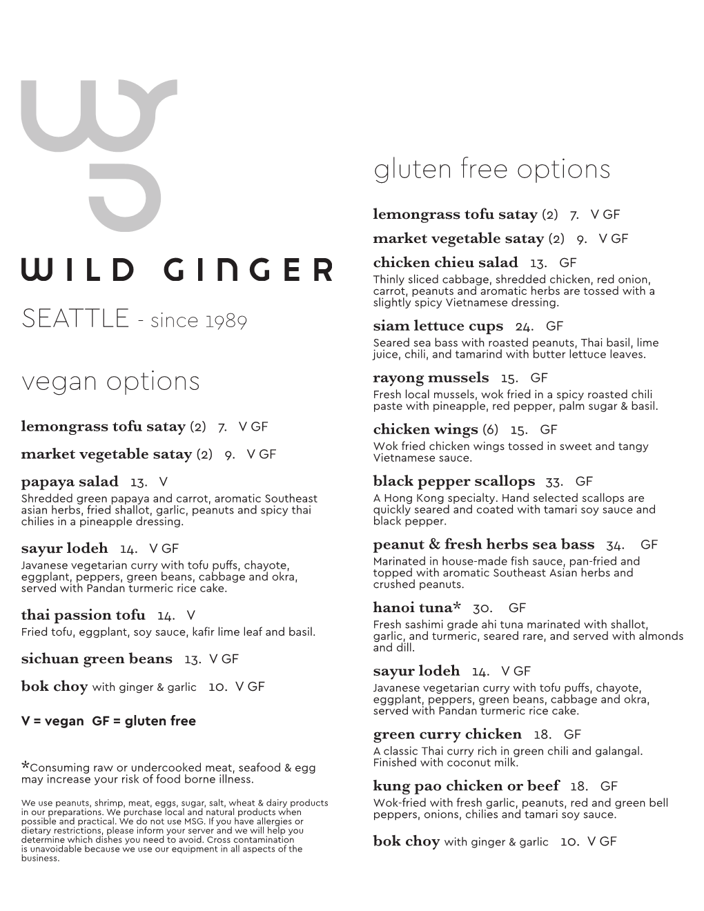 Vegan Options Gluten Free Options