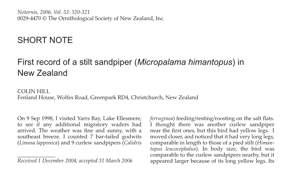 SHORT NOTE First Record of a Stilt Sandpiper