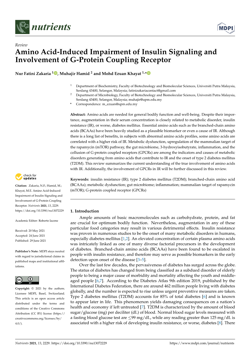Amino Acid-Induced Impairment of Insulin Signaling and Involvement of G-Protein Coupling Receptor