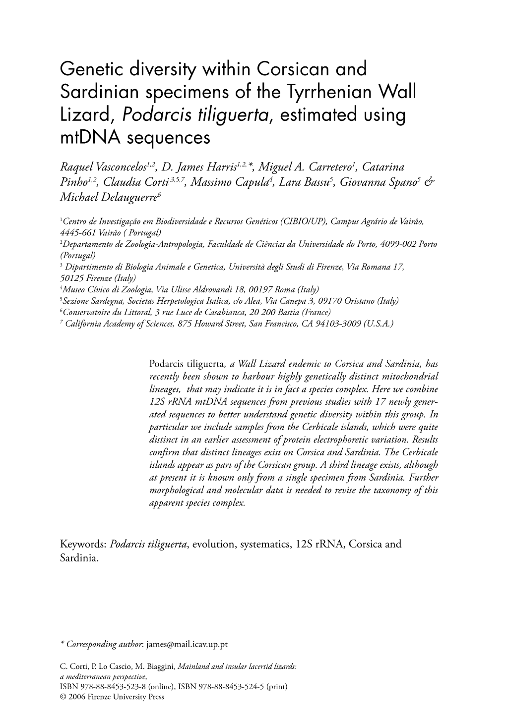 Podarcis Tiliguerta, Estimated Using Mtdna Sequences