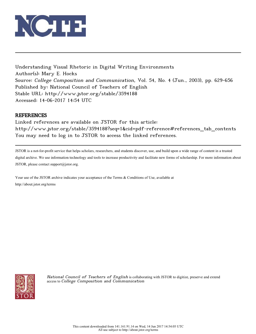 Understanding Visual Rhetoric in Digital Writing Environments Author(S): Mary E