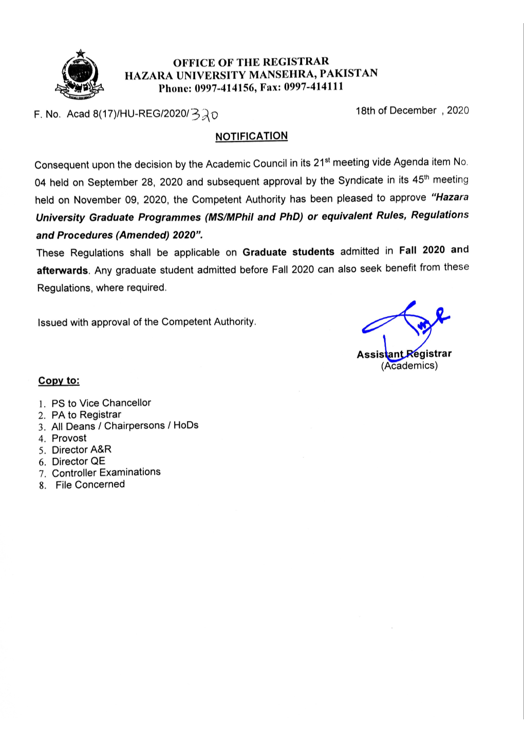 MS/Mphil and Phd) Or Equivalent Rules, Regulations and Procedures