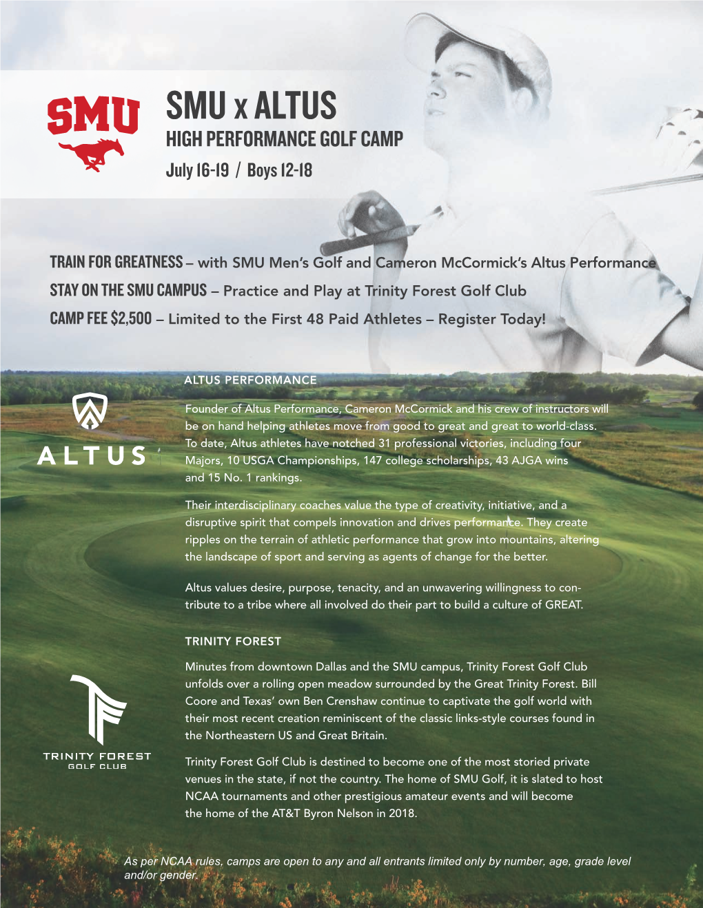 SMU X ALTUS HIGH PERFORMANCE GOLF CAMP July 16-19 / Boys 12-18