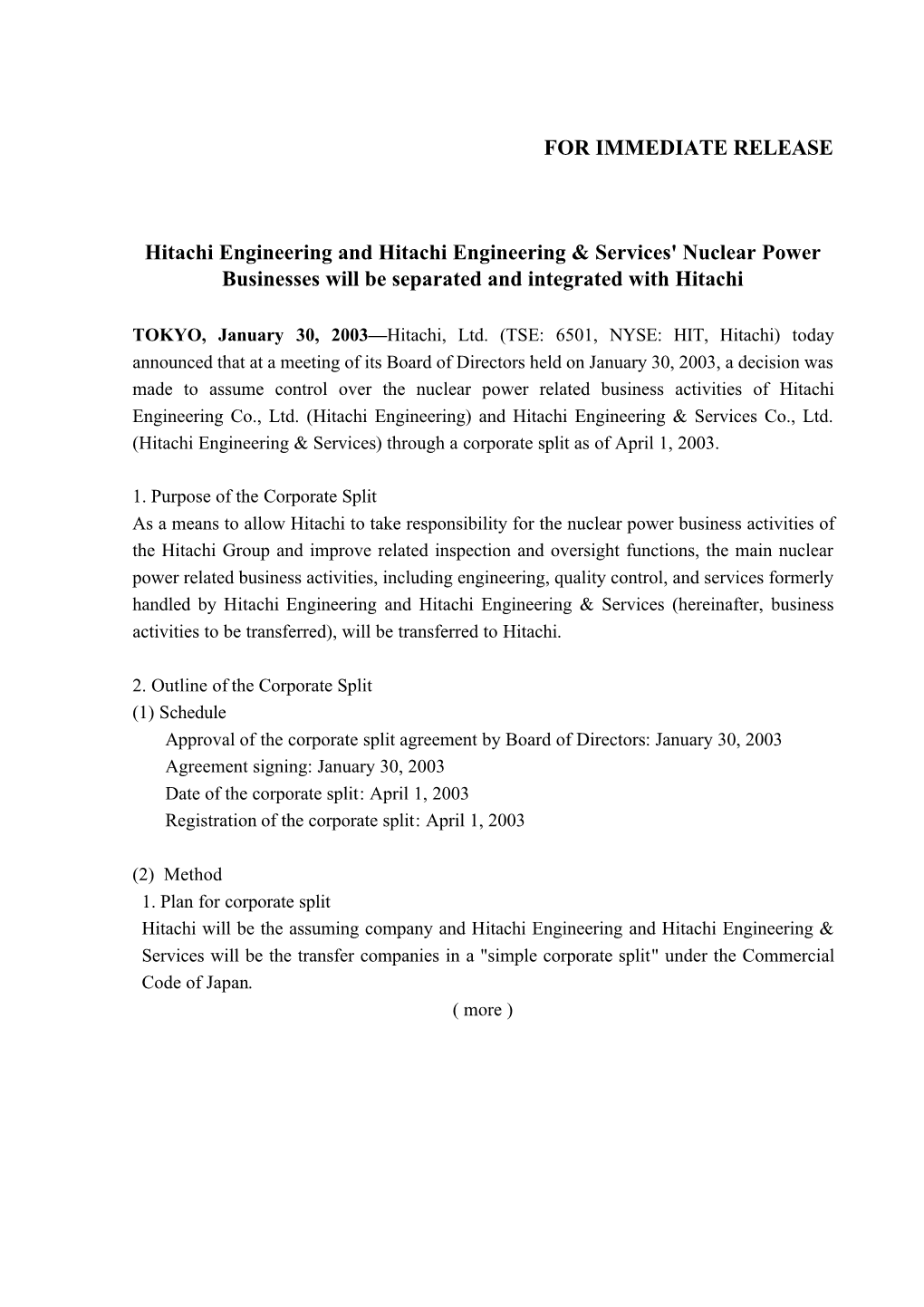 Hitachi Engineering and Hitachi Engineering & Services' Nuclear