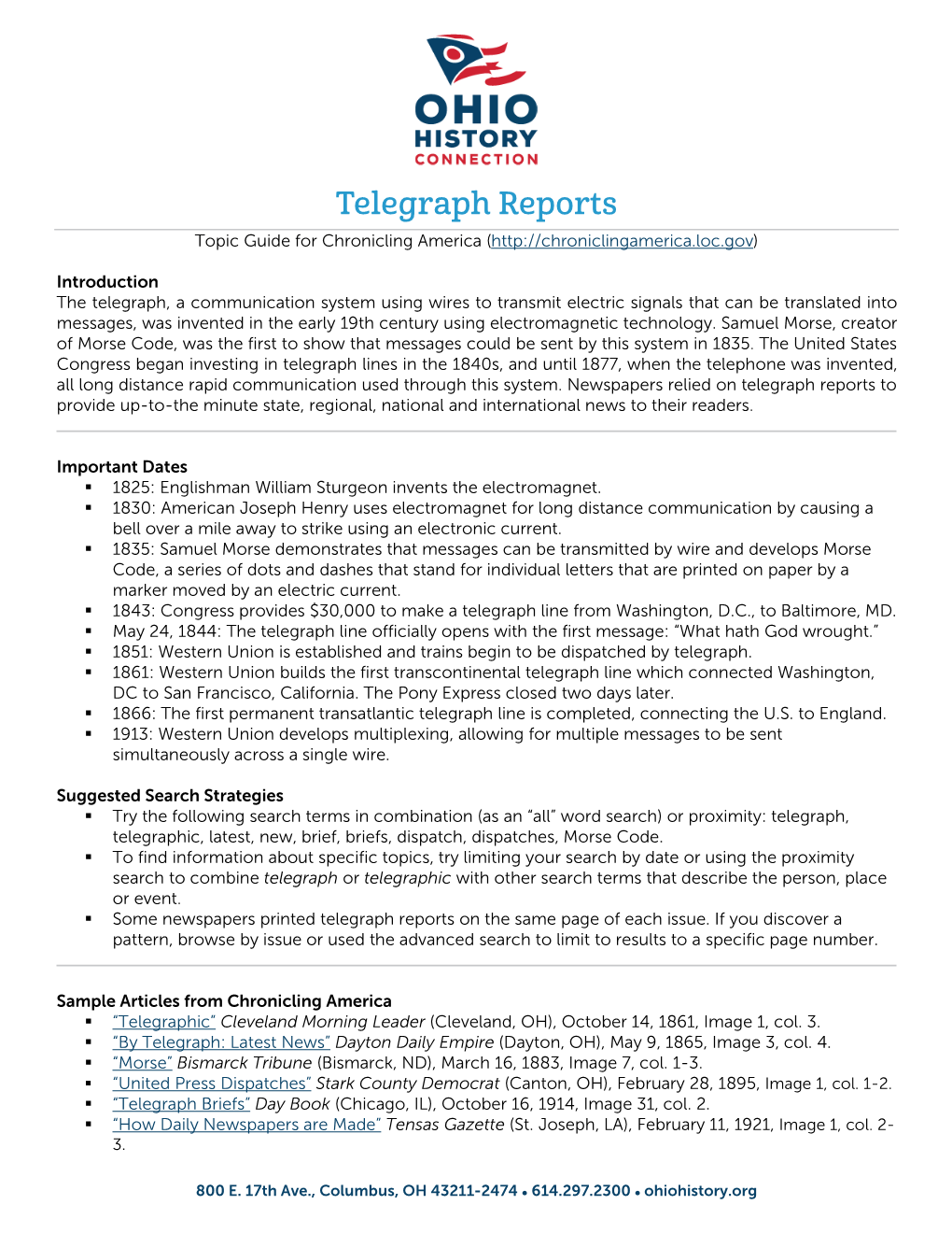 Telegraph Reports Topic Guide for Chronicling America (