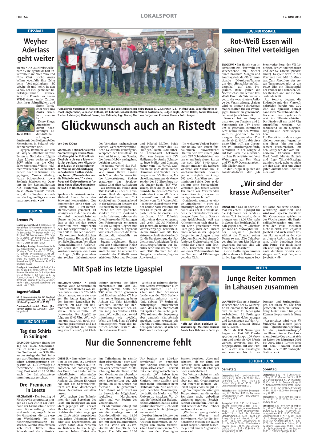 Glückwunsch Auch an Ristedt