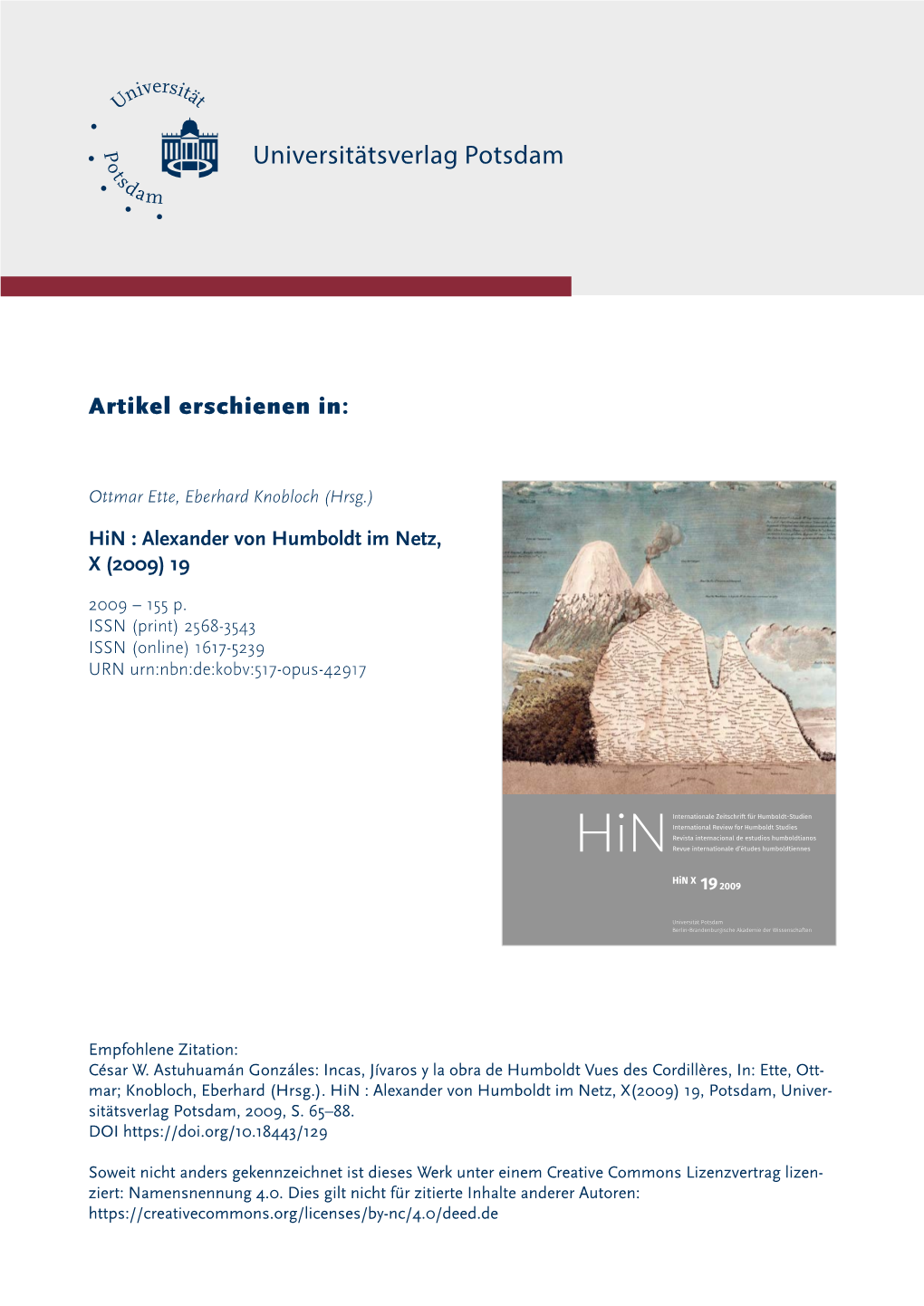 Incas, Jívaros Y La Obra De Humboldt Vues Des Cordillères, In: Ette, Ott- Mar; Knobloch, Eberhard (Hrsg.)