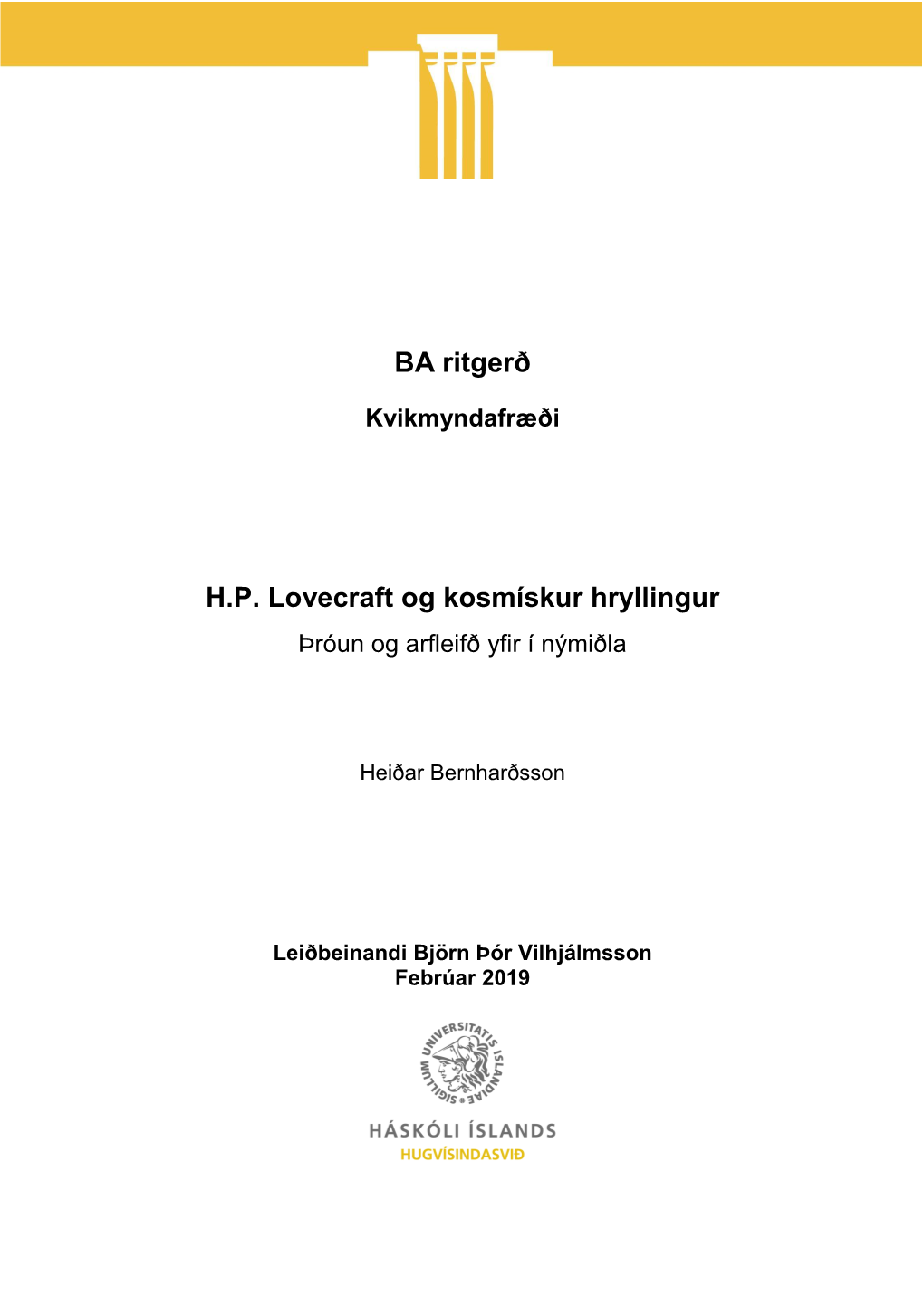 BA Ritgerð H.P. Lovecraft Og Kosmískur Hryllingur