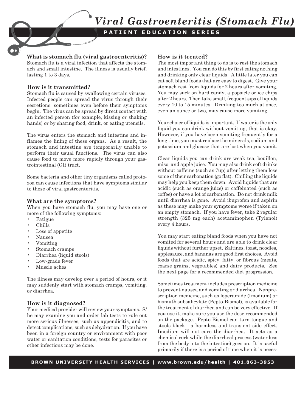 Viral Gastroenteritis (Stomach Flu) PATIENT EDUCATION SERIES