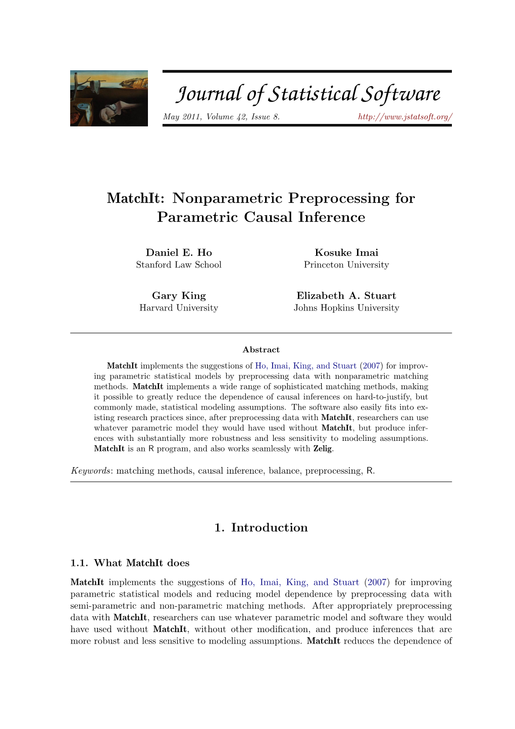 Matchit: Nonparametric Preprocessing for Parametric Causal Inference