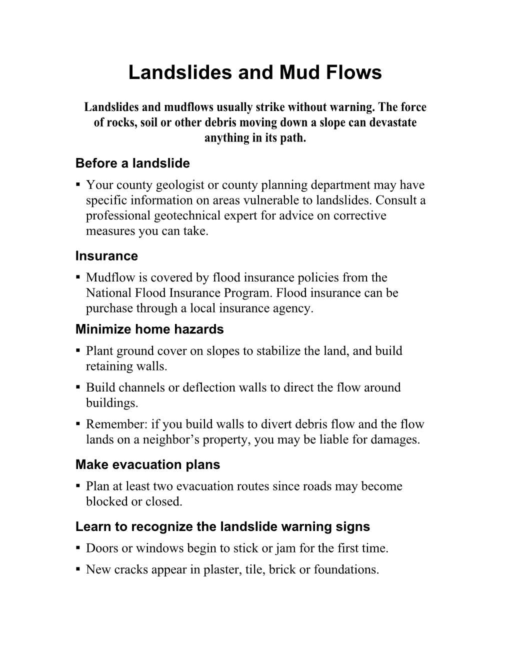 Landslides and Mud Flows