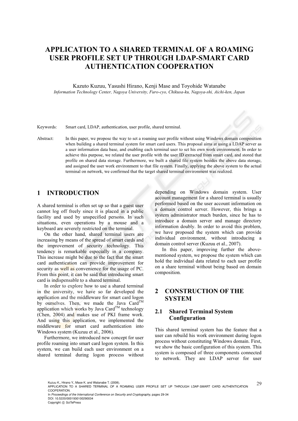 Application to a Shared Terminal of a Roaming User Profile Set up Through Ldap-Smart Card Authentication Cooperation