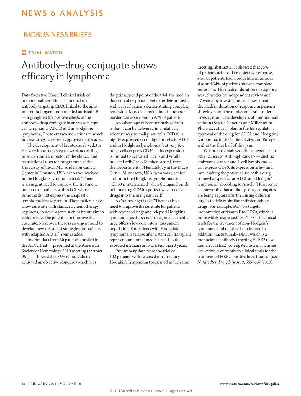 Trial Watch: Antibody–Drug Conjugate Shows Efficacy in Lymphoma