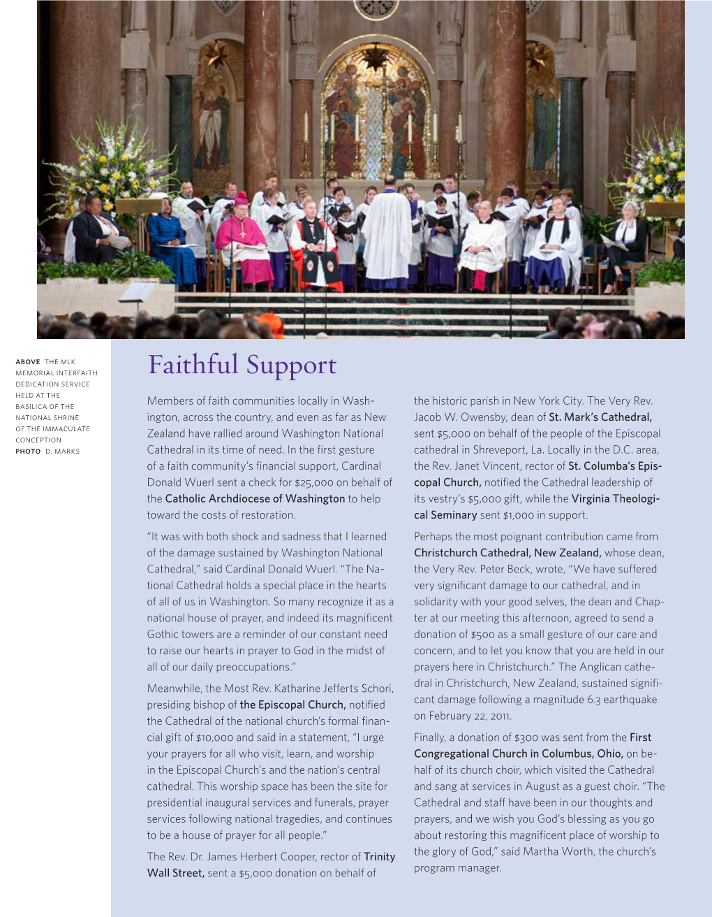 Faithful Support Dedication Service Held at the Basilica of the Members of Faith Communities Locally in Wash- the Historic Parish in New York City