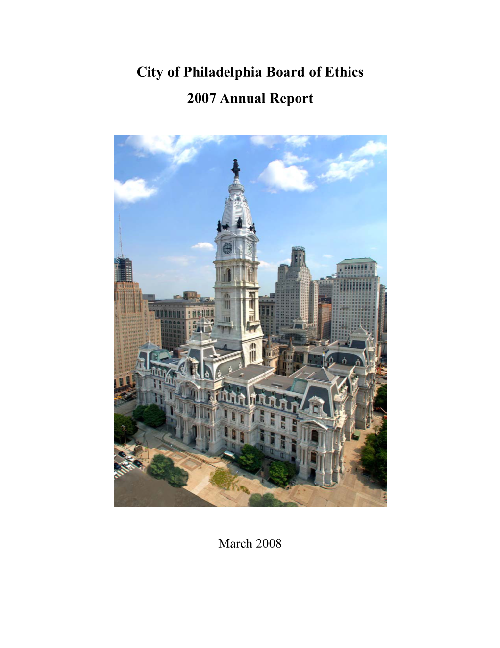 City of Philadelphia Board of Ethics 2007 Annual Report