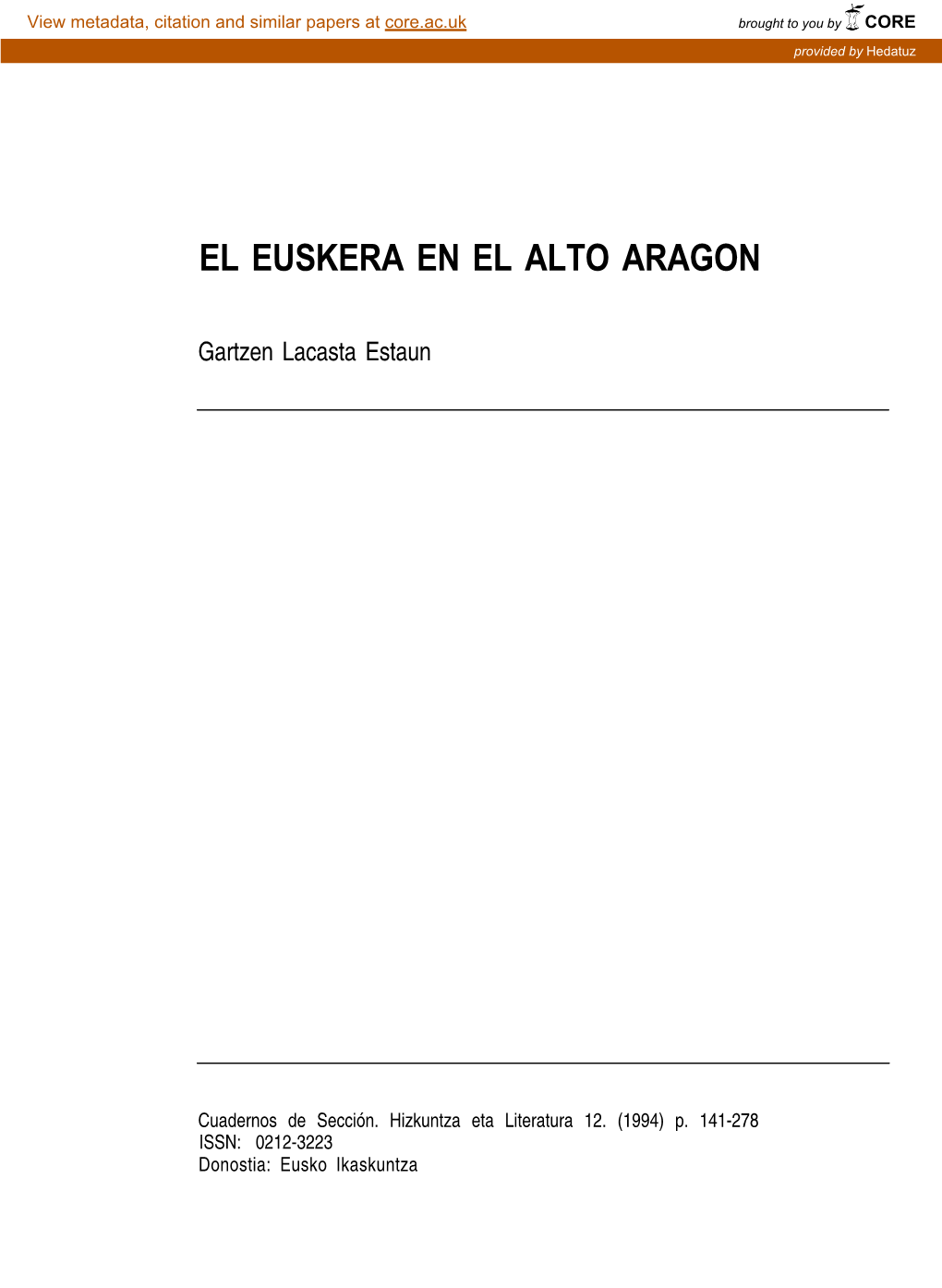 El Euskera En El Alto Aragón